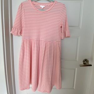 Pink white striped ribbed knit ruffle babydoll dress S Barbie Cottagecore